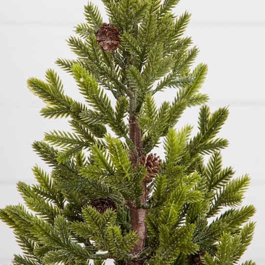 Nearly Natural 18" Unlit Artificial Christmas Tree with Pinecones in Metal Tin Planter